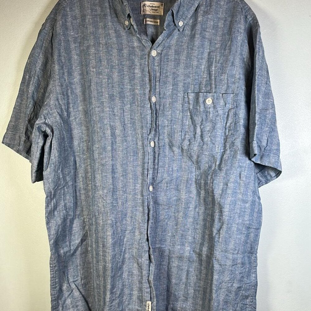 Weatherproof VTG Linen Blend Blue Short Sleeve Shirt  XL‎ BBQ Father's Day Gift